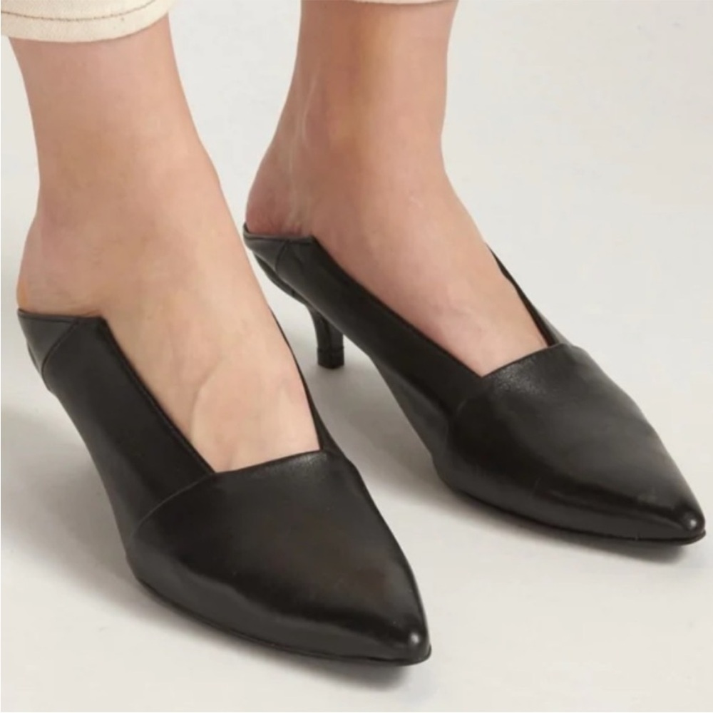 THAKOON Kitten Mule Black Leather Portugal Folded Back Heel Sz 39 US 8 NEW